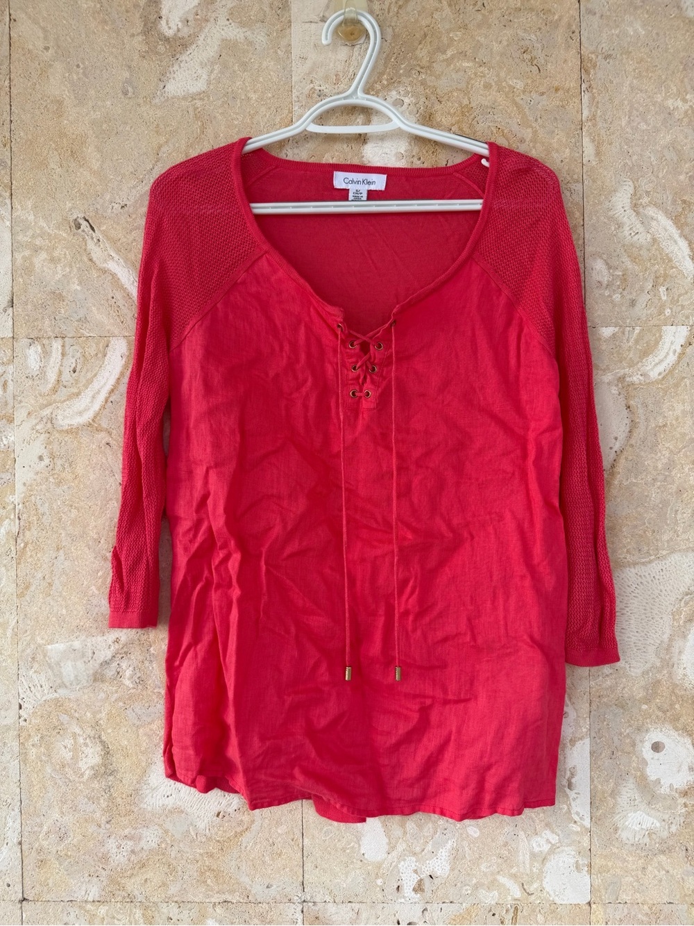 Calvin Klein Bright Red Lace-Up Tunic Top